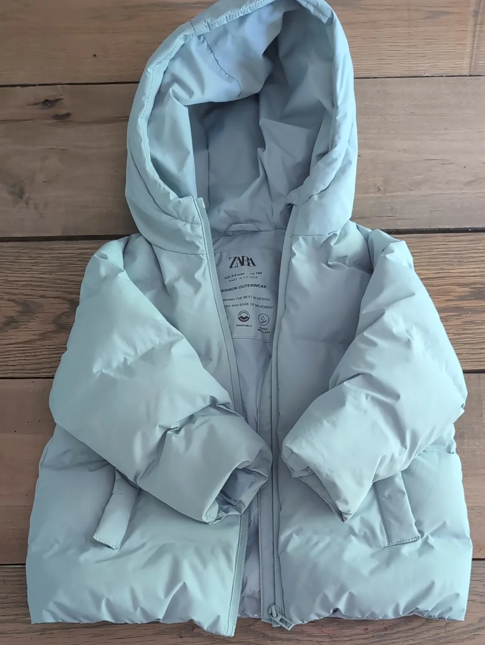 Zara Toddler Light Blue Puffer Jacket With Hood